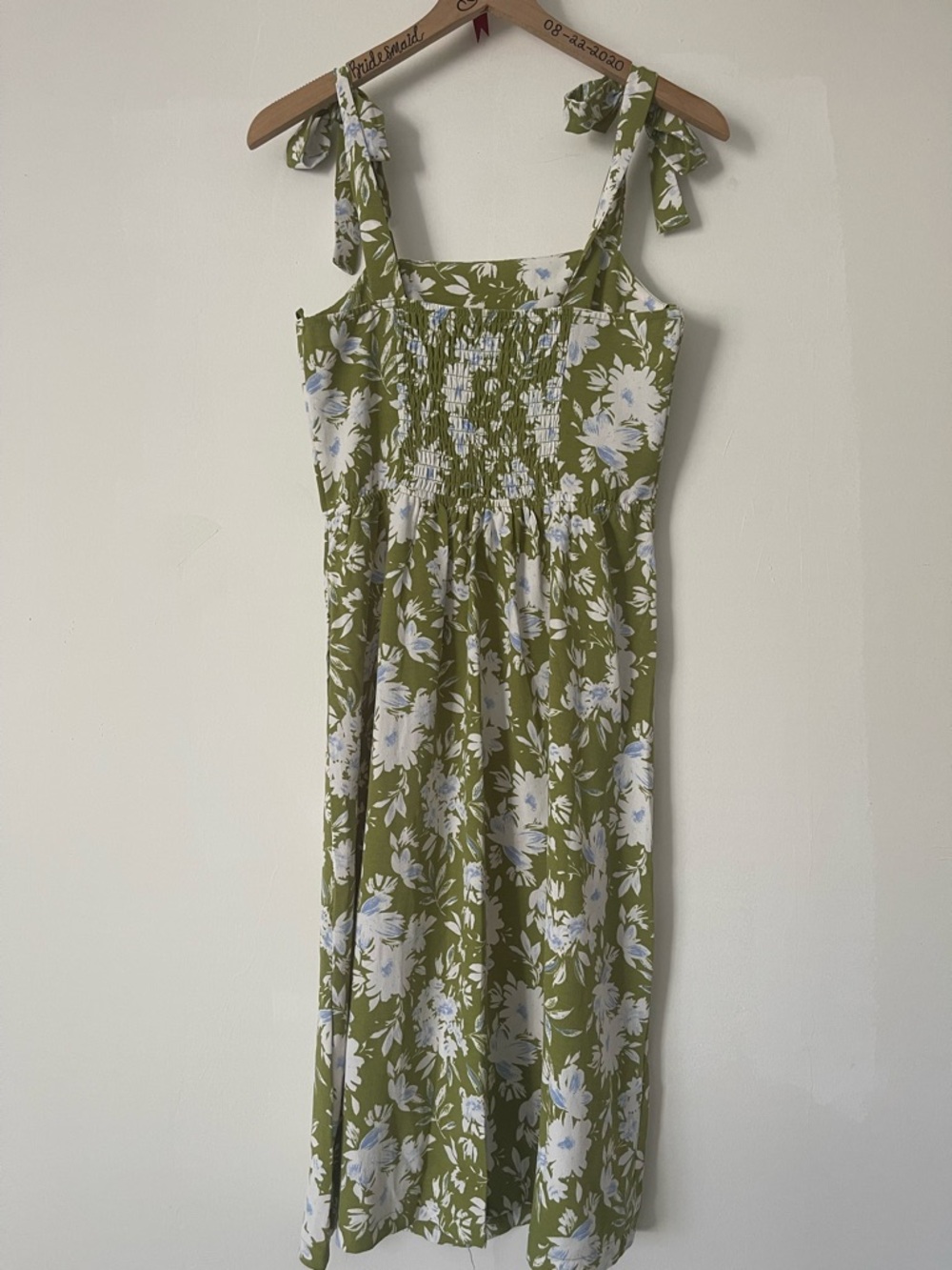 Monteau Women’s Dress Green White Floral Smocked Midi Spring Summer Easter Flowy - Picture 2 of 16